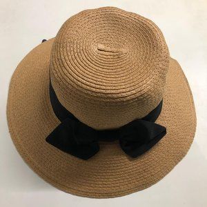 Beach Black Bow Church Cloche Straw Floppy Women's Toast Natural Sun Hat SPF50